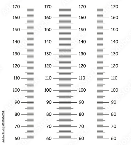 Height charts from 60 to 170 centimeters set. Templates for wall growth sticker. Meter wall or growth ruler mockup.