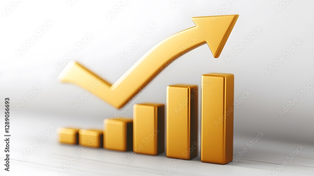 The Gold Bar Chart Indicates Business Growth with an Upward Arrow The Gold Bar Chart Indicates Business Growth with an Upward Arrow