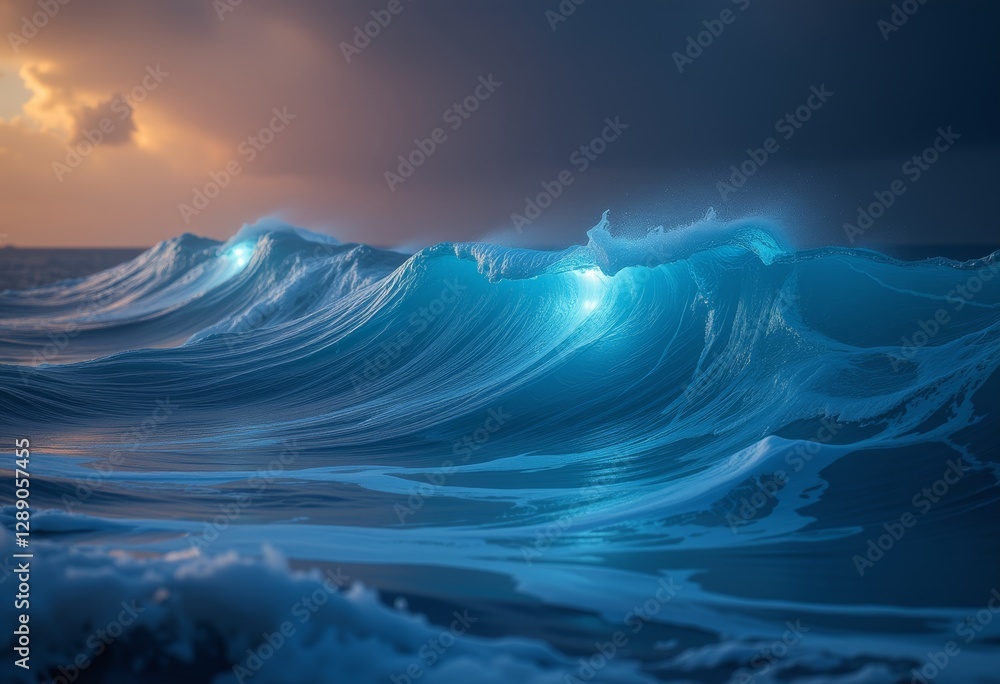 Fototapeta premium Majestic Ocean Waves Captured at Twilight with a Dramatic Sky