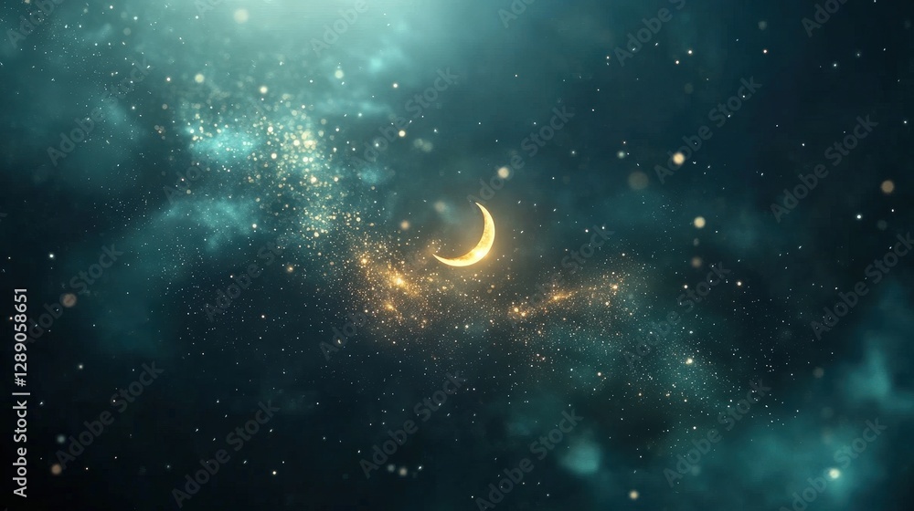 Fototapeta premium Magical Night Sky with Crescent Moon and Sparkling Stars