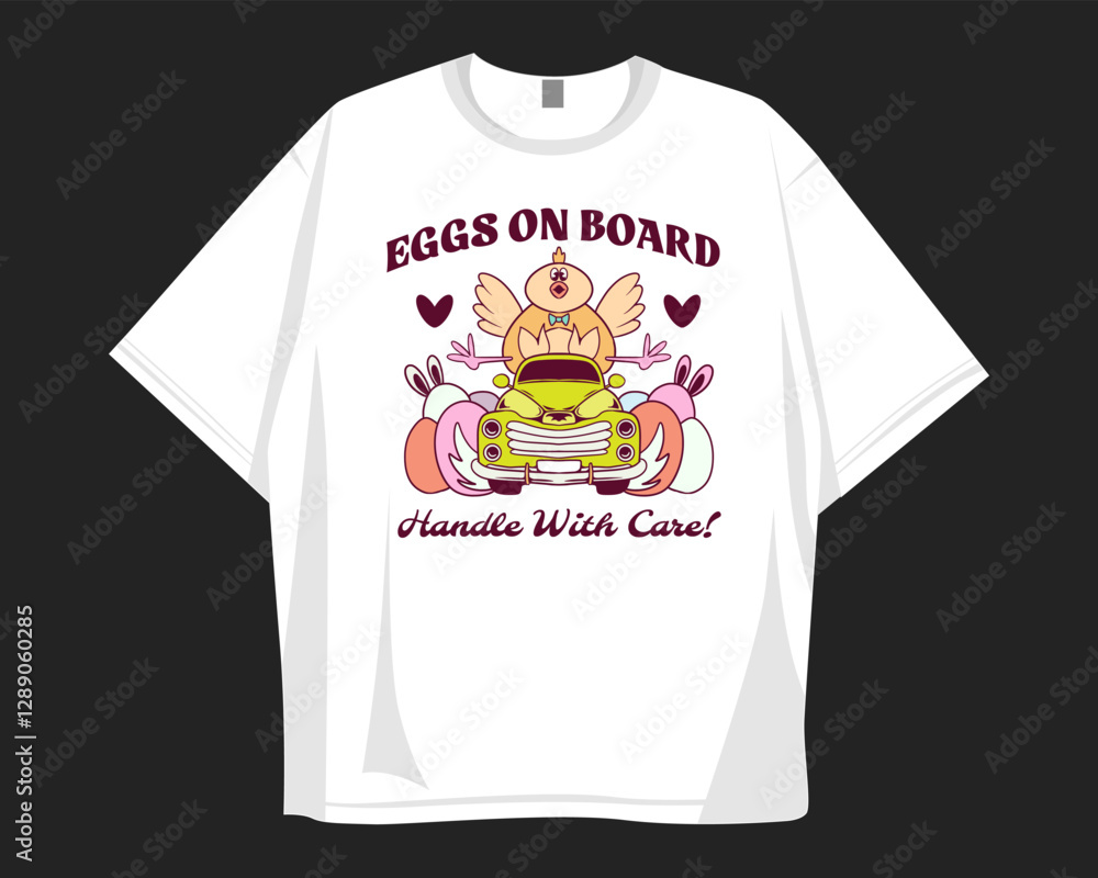 Chick Easter truck cartoon t shirt design for print Chick Easter truck cartoon t shirt design for print