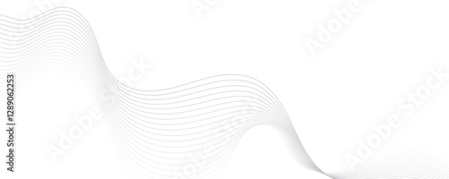 Gray wave curve lines abstract background with flowing particles. Digital energy waves technology concept. Modern backdrop design for business, presentation, banner.