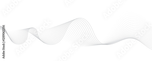 Gray wave curve lines abstract background with flowing particles. Digital energy waves technology concept. Modern backdrop design for business, presentation, banner.