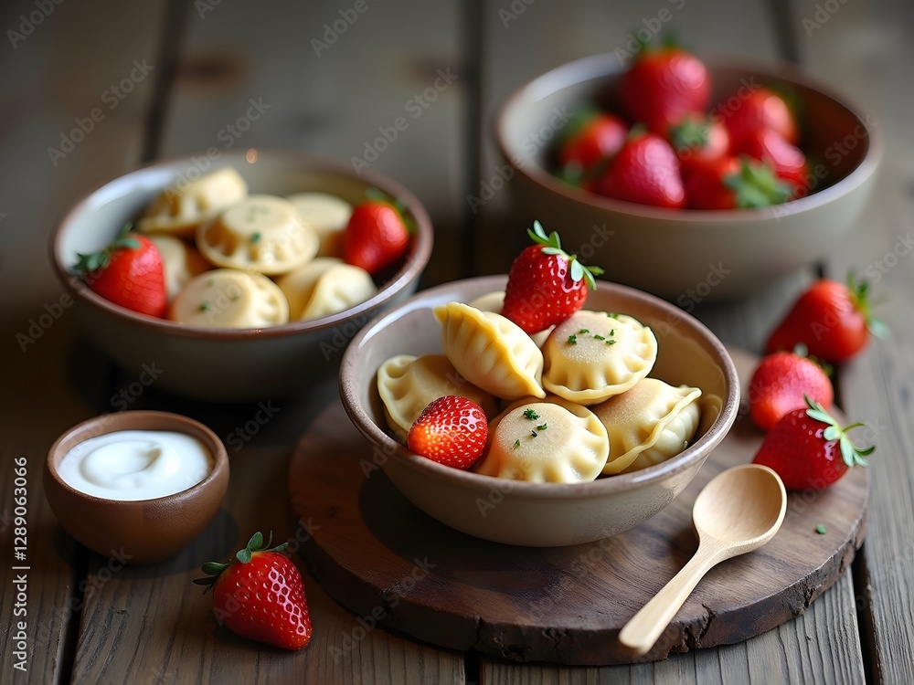 Delicious Pierogi with Fresh Strawberries Delicious Pierogi with Fresh Strawberries
