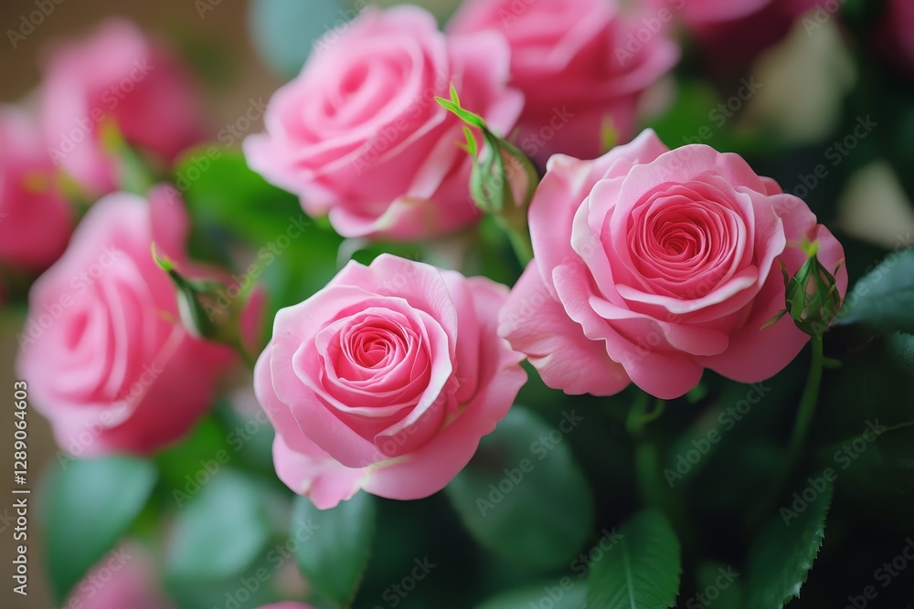 Pink Rose Bouquet Elegance - Delicate pink roses, lush greenery, vibrant blooms, romantic symbol, floral beauty Pink Rose Bouquet Elegance - Delicate pink roses, lush greenery, vibrant blooms, romantic symbol, floral beauty