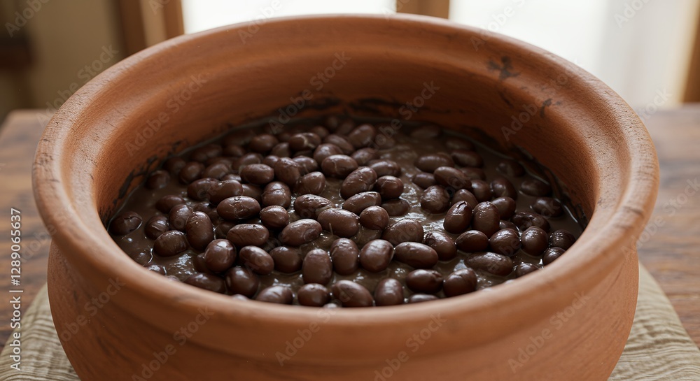 Fototapeta premium Black Beans Served in Traditional Clay Pot for Authentic Cuisine