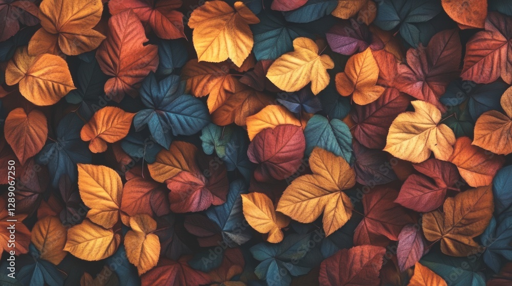 A colorful leafy background with a variety of leaves in different colors A colorful leafy background with a variety of leaves in different colors