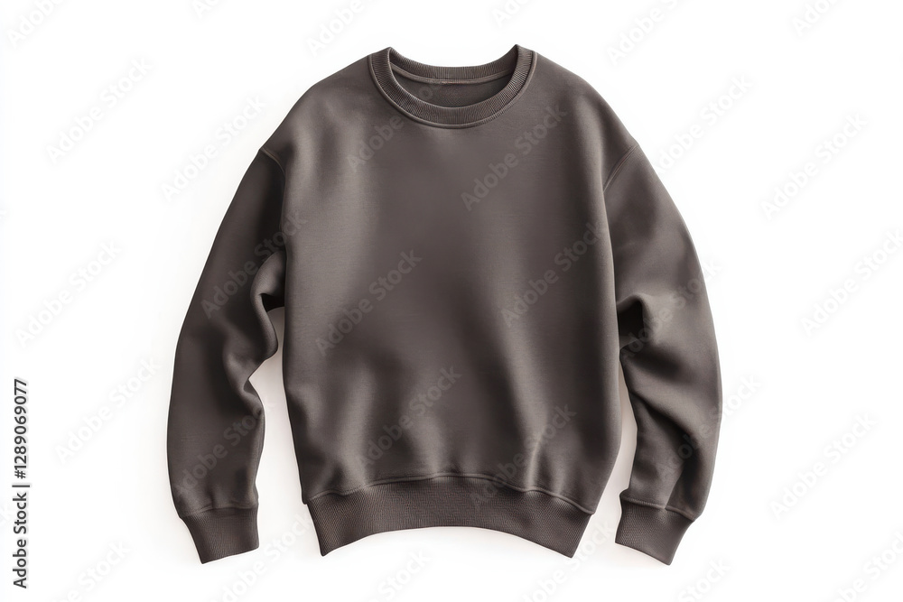 Fototapeta premium Dark gray sweatshirt laid flat on a white background