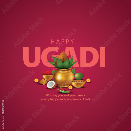happy Ugadi New Year festival. holiday celebrated by the inhabitants of Karnataka and Andhra Pradesh. abstract vector illustration graphic design.