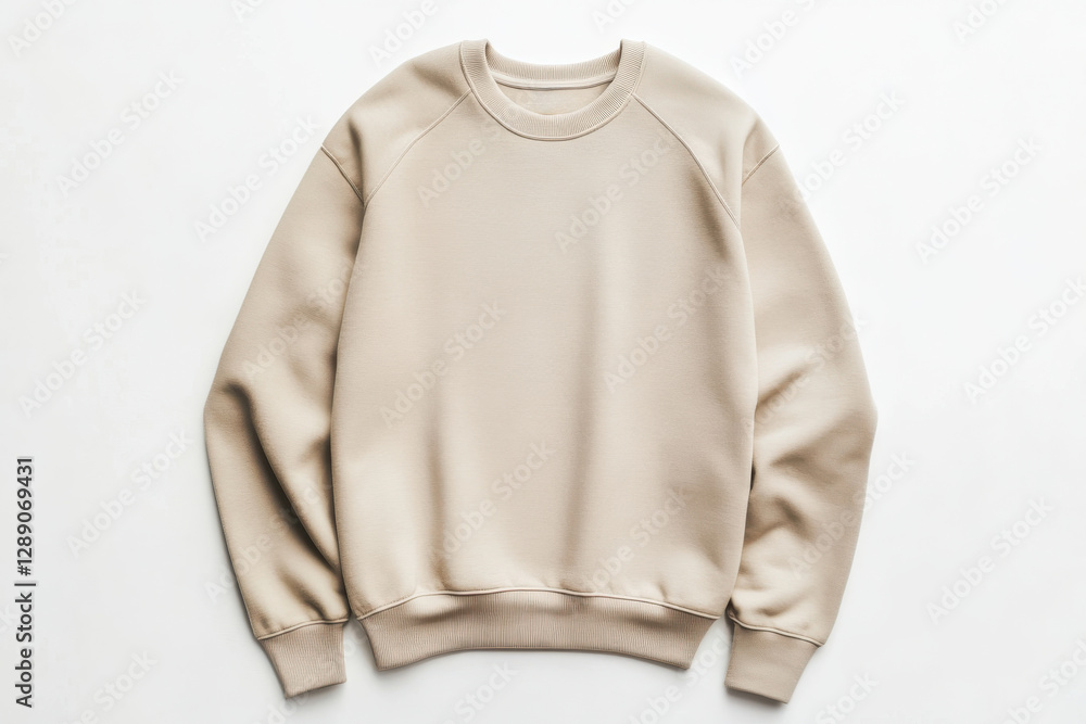 Luxury cotton sweatshirt in beige mockup on a white background for premium fashion design Luxury cotton sweatshirt in beige mockup on a white background for premium fashion design