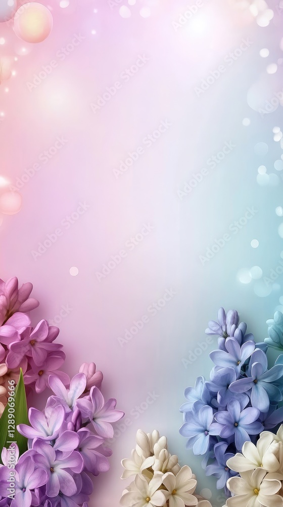 Fototapeta premium Colorful hyacinths bloom with eucalyptus leaves, celebrating spring's vibrant hues in a soft, natural light setting