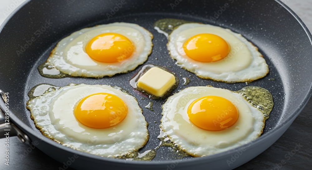 Frying Eggs Sunny Side Up with Butter in a Pan Frying Eggs Sunny Side Up with Butter in a Pan