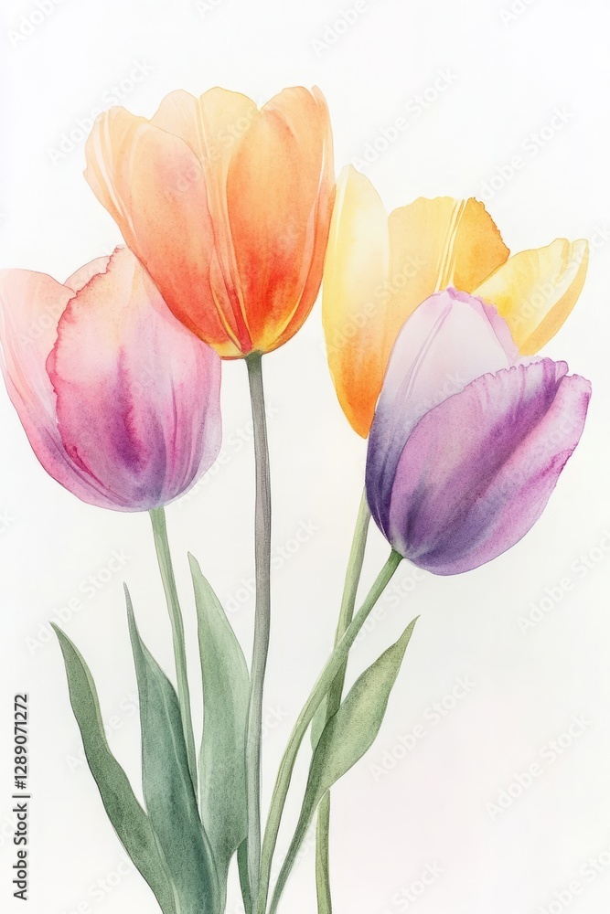Naklejka premium Colorful watercolor tulips create a beautiful spring border on a soft pastel background