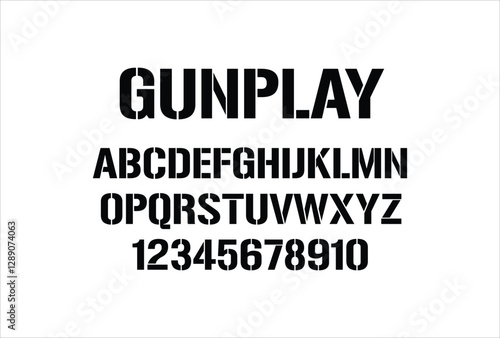 Gunplay font for logo and headline. Isolated vector typeset