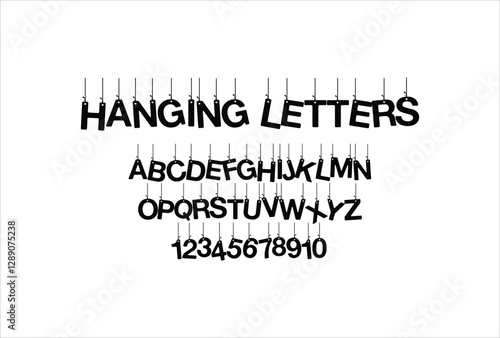 Hanging Letters font for logo and headline. Isolated vector typeset