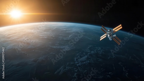 Fototapeta Naklejka Na Ścianę i Meble -  Giant space station orbiting Earth, privately funded commercial space habitat