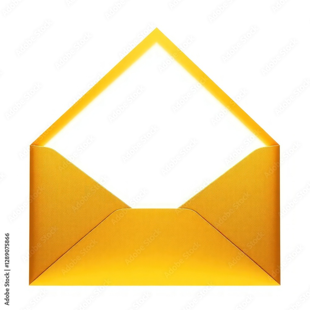 Open gold envelope with a glossy finish and triangular flap, perfect for delivering important or celebratory messages. Perfect Any Project.