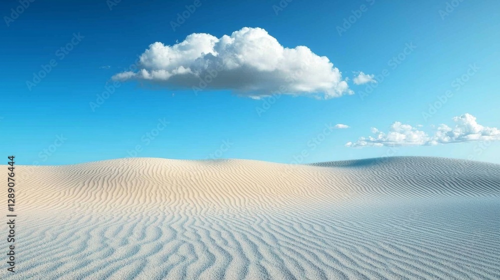 Fototapeta premium Serene Desert Sand Dunes Under a Clear Blue Sky with Soft White Clouds in the Distance