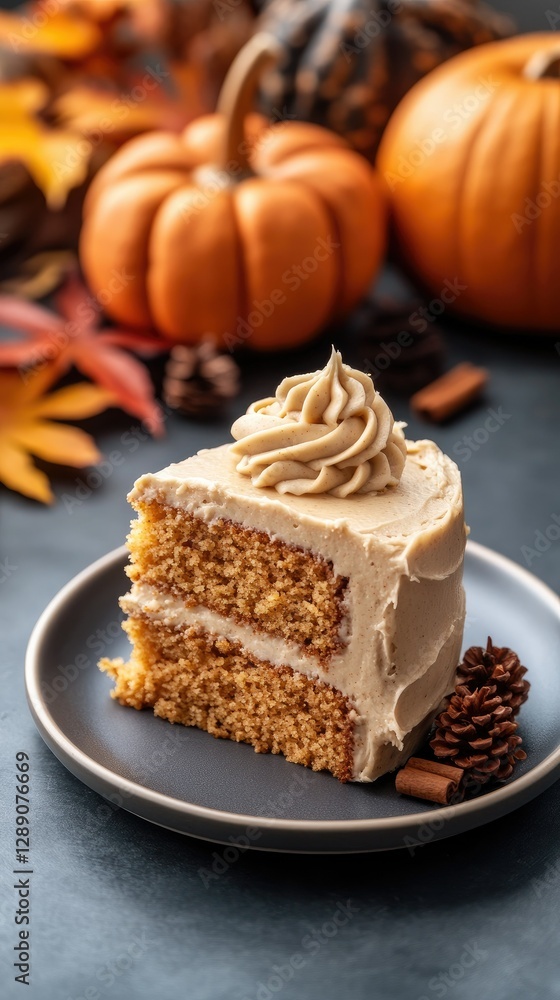 custom made wallpaper toronto digitalDelicious slice of pumpkin spice cake decorated with creamy frosting on a plate with autumn decorations