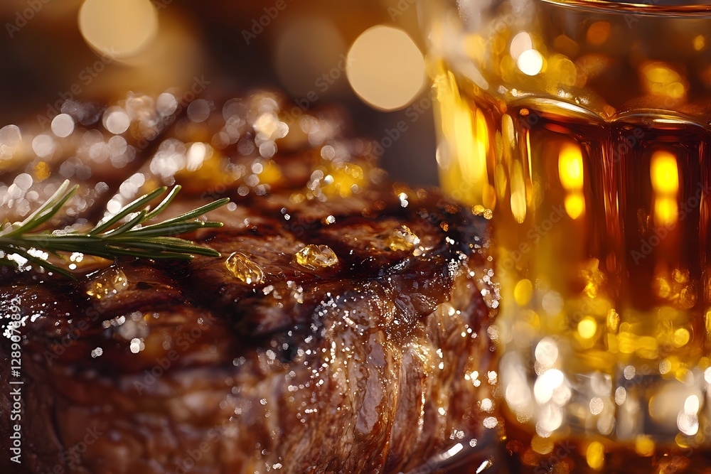 succulent steak served with a sophisticated alcoholic drink, capturing a luxurious dining experience, comic book style succulent steak served with a sophisticated alcoholic drink, capturing a luxurious dining experience, comic book style