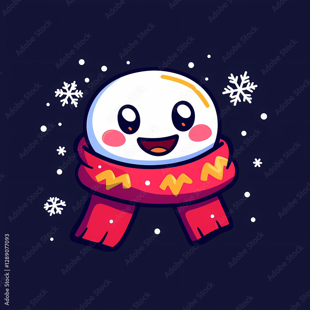 Naklejka premium Cheerful snowman character wearing stylish scarf with snowflakes around