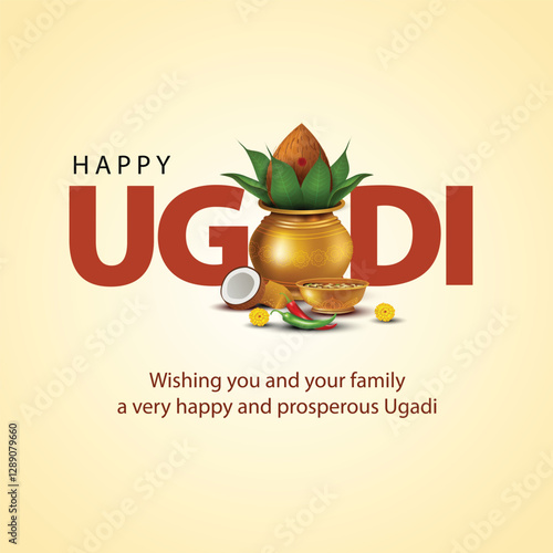 happy Ugadi New Year festival. holiday celebrated by the inhabitants of Karnataka and Andhra Pradesh. abstract vector illustration graphic design.