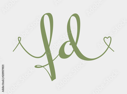 FD initial wedding monogram calligraphy vector illustration. Hand drawn lettering f and d love logo design for valentines day poster, greeting card