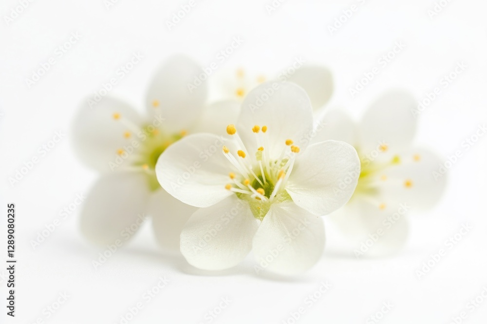 A bouquet of pure white flowers arranged neatly on a clean white surface A bouquet of pure white flowers arranged neatly on a clean white surface
