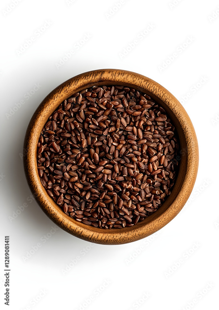 Brown Rice in Wooden Bowl on Isolated White Background Brown Rice in Wooden Bowl on Isolated White Background