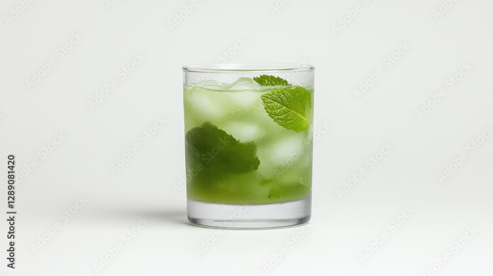 Refreshing Mint Iced Green Drink on White Background Refreshing Mint Iced Green Drink on White Background
