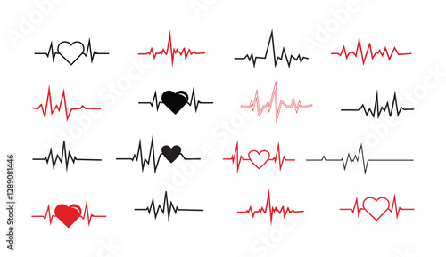 set of Heartbeat Line Icon – Medical ECG Pulse Symbol for Healthcare and Emergency Monitoring . 