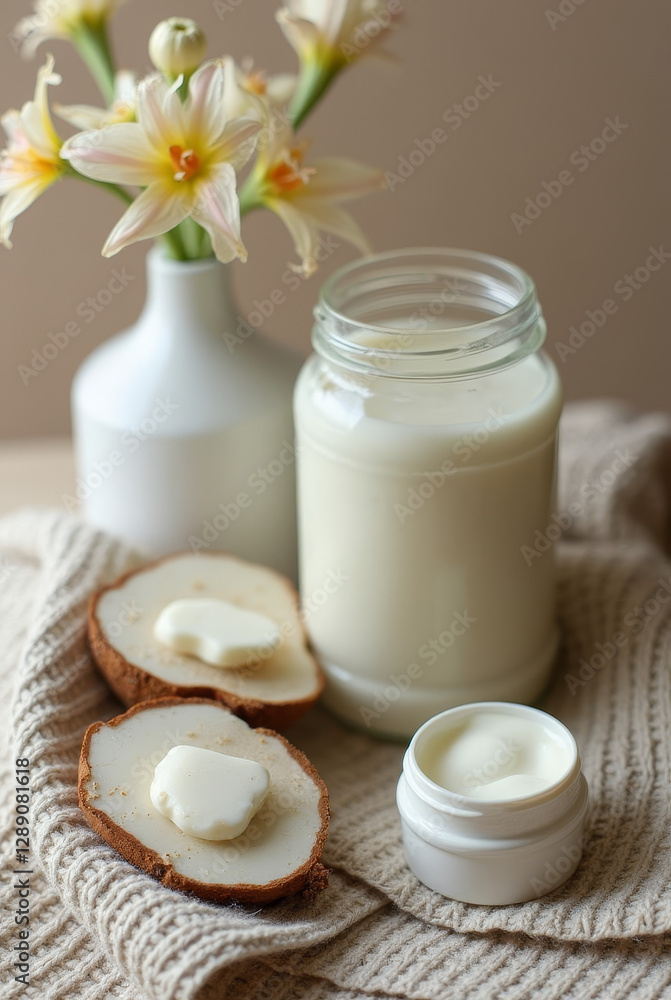 a white scented candle and half a cacos. a white scented candle and half a cacos.