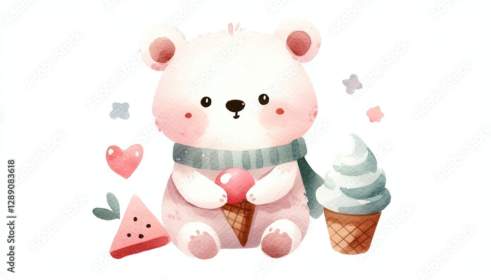 Obraz premium Minimalist watercolor illustration of Cute cartoon bear