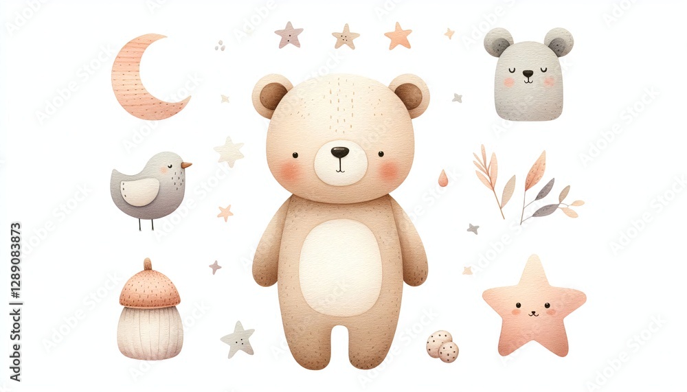 Obraz premium Minimalist watercolor illustration of Cute cartoon bear