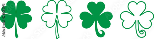 The shamrock icon. St patrick's day symbol.Green clover icon sign. Four and three leaves clover. Lucky four . Shamrock clover leaf symbol . 4-leaf clover.