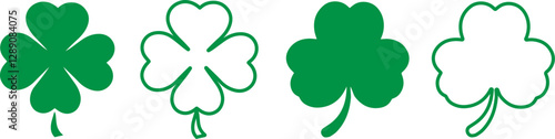 The shamrock icon. St patrick's day symbol.Green clover icon sign. Four and three leaves clover. Lucky four . Shamrock clover leaf symbol . 4-leaf clover.