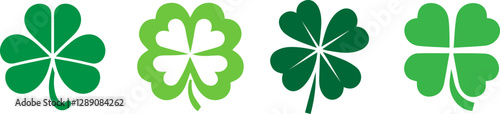 The shamrock icon. St patrick's day symbol.Green clover icon sign. Four and three leaves clover. Lucky four . Shamrock clover leaf symbol . 4-leaf clover.