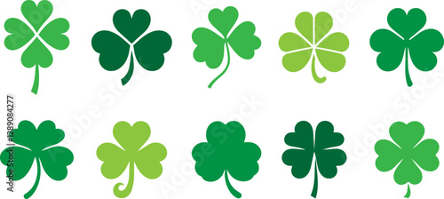 The shamrock icon. St patrick's day symbol.Green clover icon sign. Four and three leaves clover. Lucky four . Shamrock clover leaf symbol . 4-leaf clover.