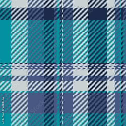 Store fabric plaid tartan, loft textile pattern vector. Couch texture seamless check background in cyan and white colors.