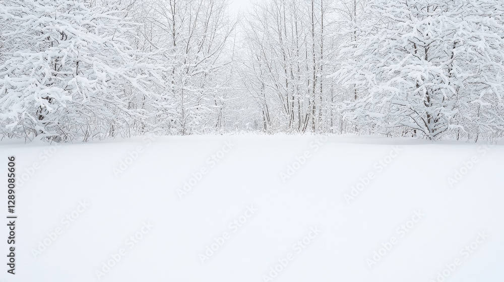 Fototapeta premium Snowy forest path, winter wonderland, tranquil scene, peaceful nature, ideal for backgrounds