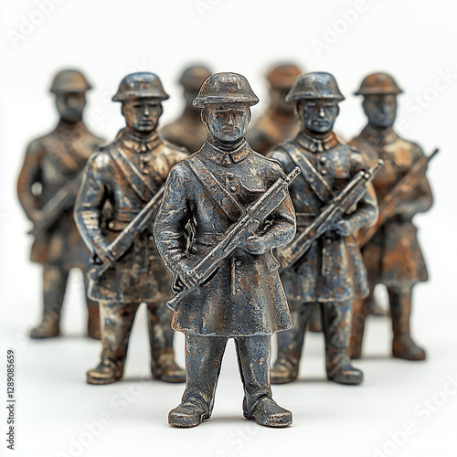 Vintage Tin Soldiers Isolated on White Background