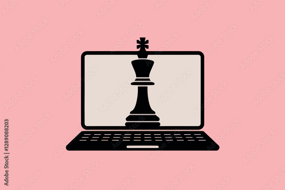Chess piece on laptop screen, technology and strategy concept Chess piece on laptop screen, technology and strategy concept
