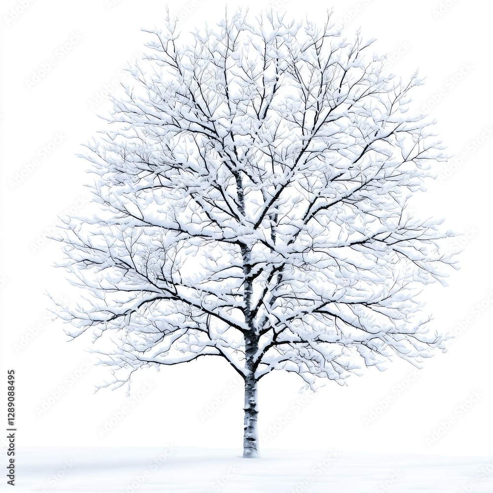 Obraz premium Snow-Covered Tree Standing Alone in a White Winter Landscape