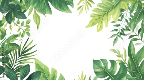 Wallpaper Mural Border of lush green leaves & foliage on white background Torontodigital.ca