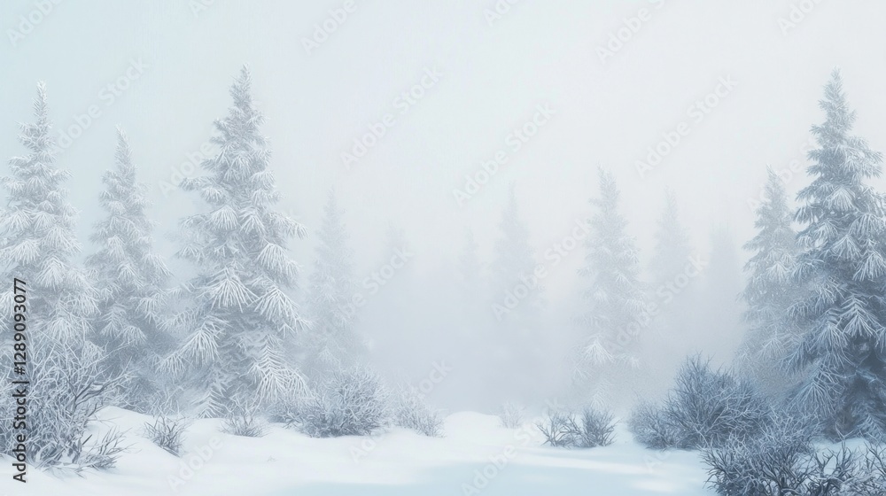 Ethereal Winter Landscape with Snow-Covered Trees in a Foggy Environment Capturing the Tranquility of Nature Ethereal Winter Landscape with Snow-Covered Trees in a Foggy Environment Capturing the Tranquility of Nature