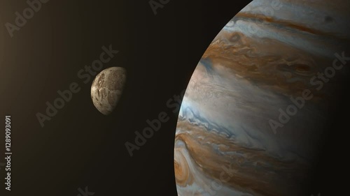 Ganymede Moon And Jupiter 
Largest and most massive natural satellite of Jupiter, and in the Solar System.