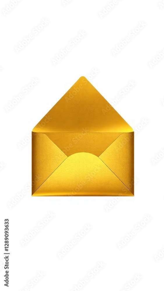 Shiny gold envelope open with a triangular flap, showcasing a luxurious and elegant design perfect for special occasions. Perfect Any Project. Shiny gold envelope open with a triangular flap, showcasing a luxurious and elegant design perfect for special occasions. Perfect Any Project.