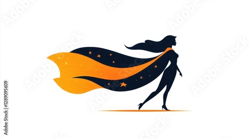 A striking silhouette of a woman in a superhero cape, embodying empowerment and strength.