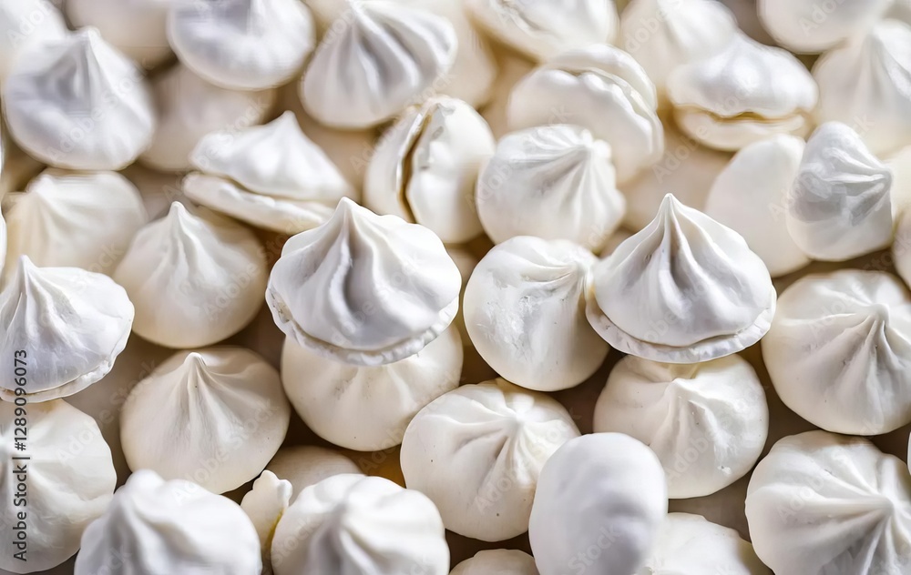 A close-up of colorful mini meringues on a white background A close-up of colorful mini meringues on a white background
