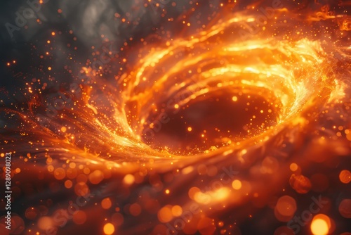 A chaotic vortex of swirling flames emits glowing sparks, creating a mesmerizing display of fire and energy